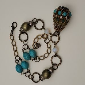 Pam Hiran Anthropologie Turquoise & Moonstone Colored Bead Necklace